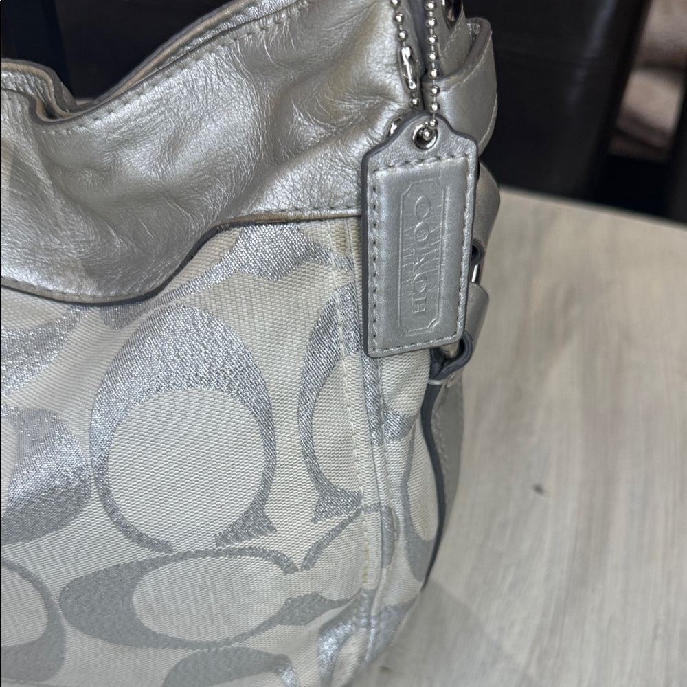 Coach Metallic Silver and Cream Shoulder Hobo Bag - Picture 3 of 16